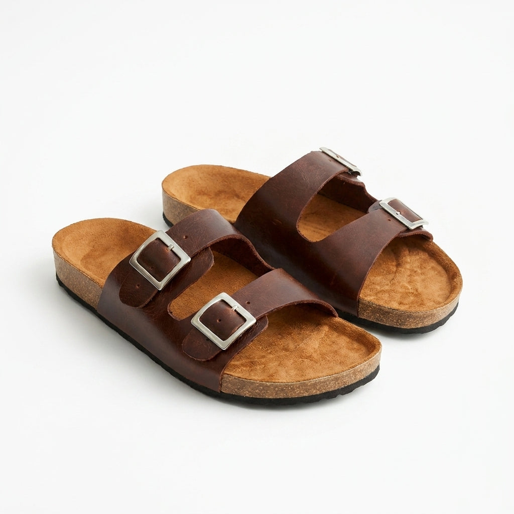 Sandalia unisex cuero Café