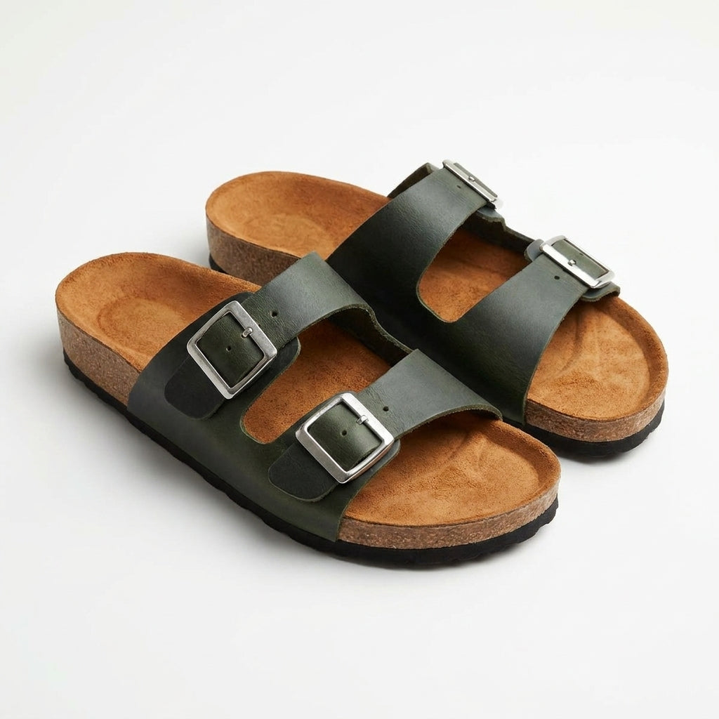 Sandalia unisex cuero verde