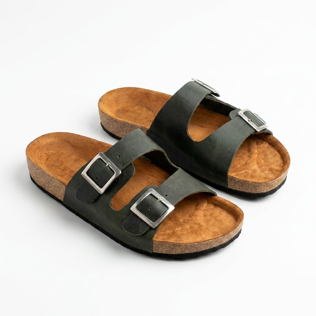 Sandalia unisex cuero verde