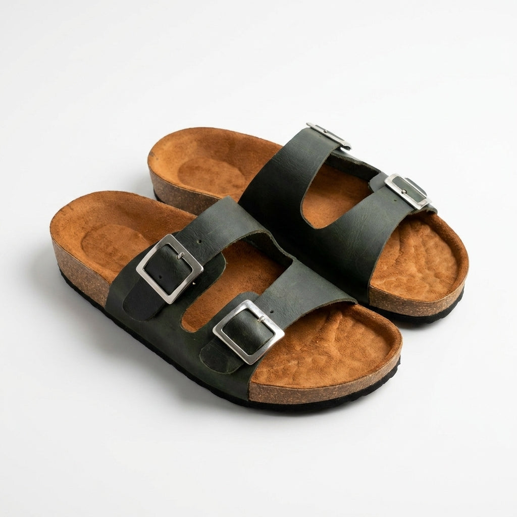 Sandalia unisex cuero verde