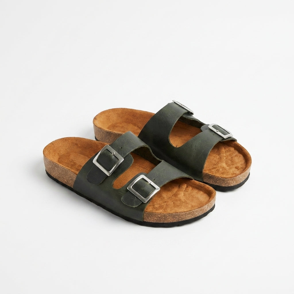 Sandalia unisex cuero verde