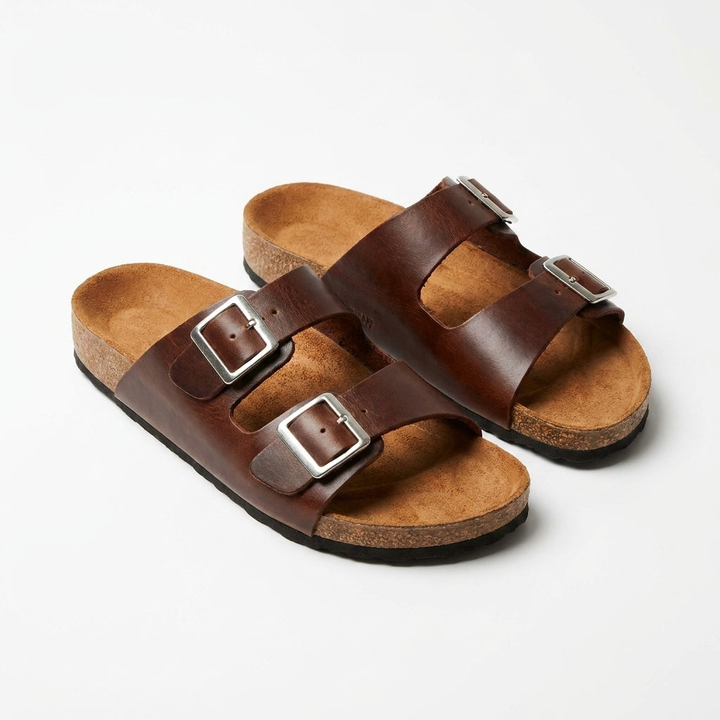Sandalia unisex cuero Café
