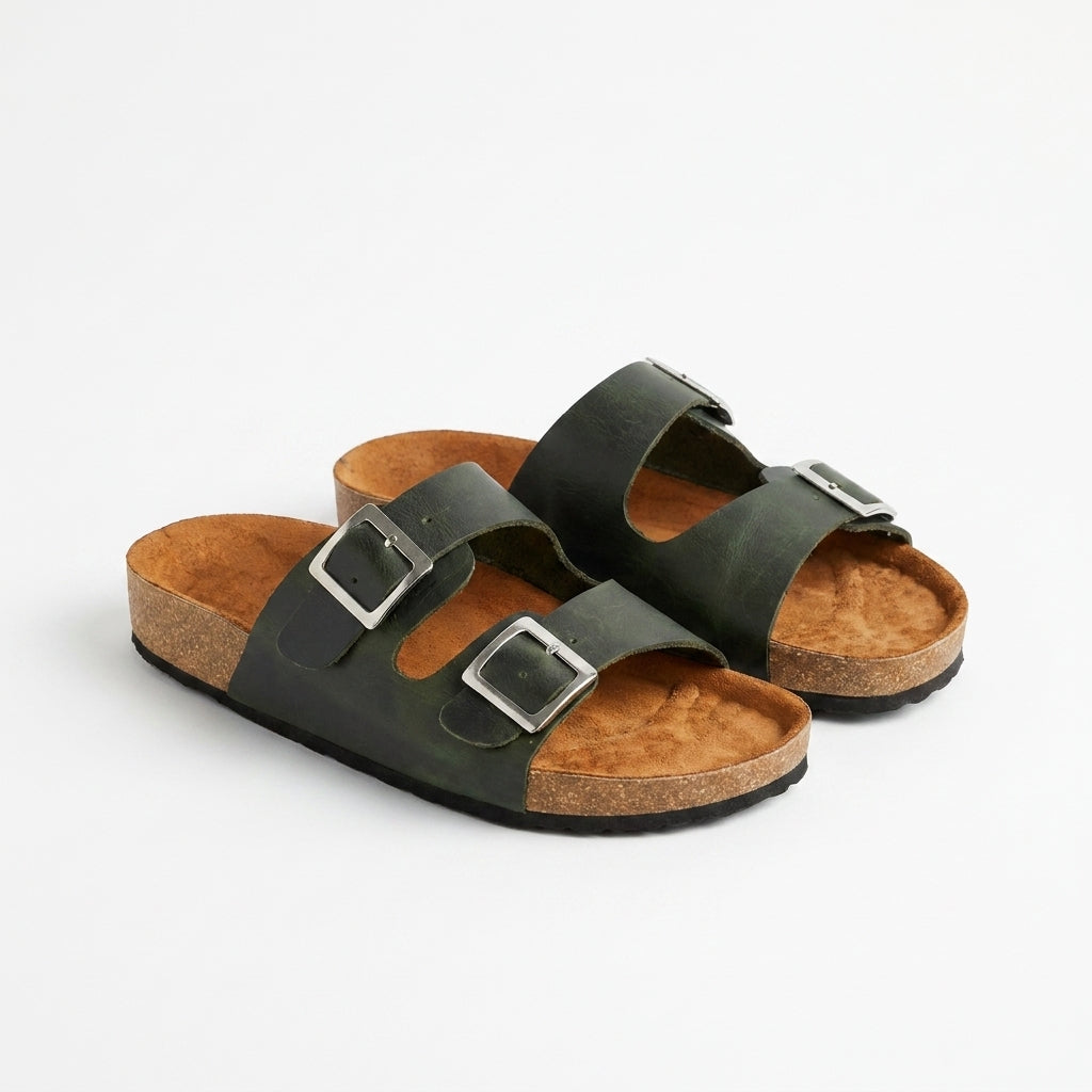Sandalia unisex cuero verde