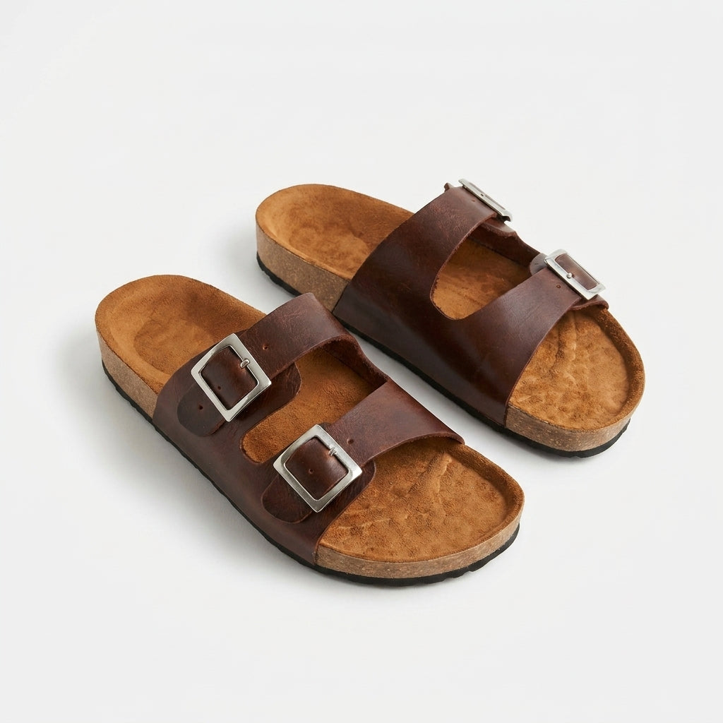 Sandalia unisex cuero Café